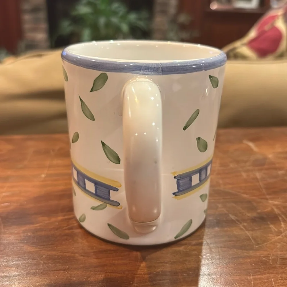 NWOT Vintage Williams Sonoma Blue Green Painted White Mug Cottagecore Made Italy